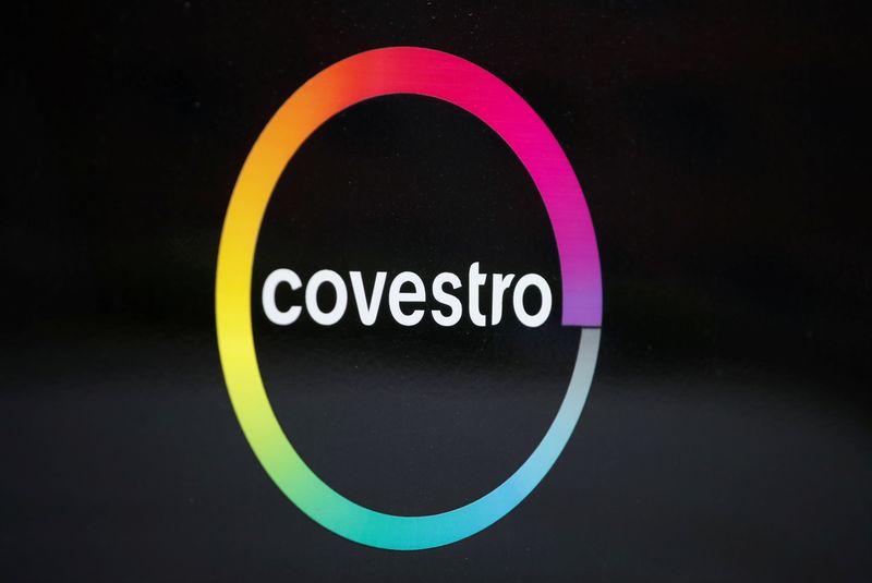 The logo of German chemicals maker Covestro is pictured outside its headquarters in Leverkusen