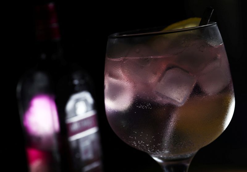 FILE PHOTO: Greenall's Wild Berry pink gin is seen in a photo illustration in London