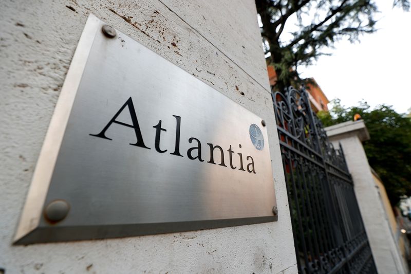 FILE PHOTO: An Atlantia sign outside the Italian infrastructure group's Rome headquarters
