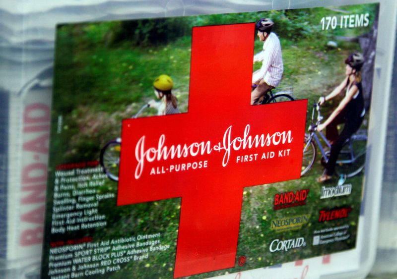 FILE PHOTO: A first aid kit made by Johnson & Johnson for sale on a store shelf in Westminster
