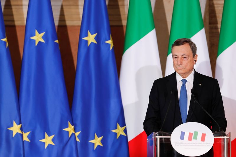Italy's PM Draghi holds news conference with France's President Macron, in Rome