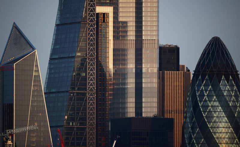 FILE PHOTO: Skyscrapers in The City of London financial district are seen in London