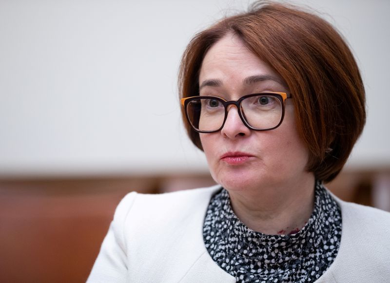 FILE PHOTO: Russian Central Bank Governor Nabiullina speaks during an interview in Moscow