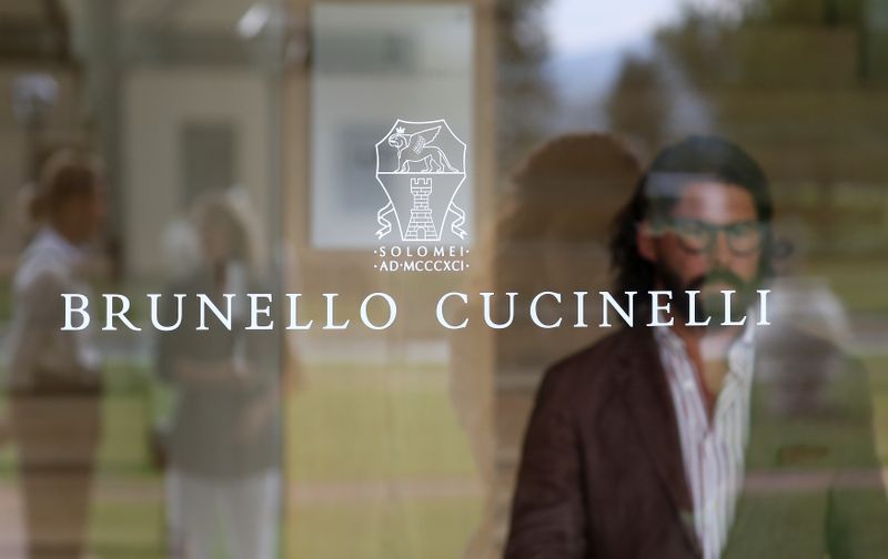 FILE PHOTO: Logo of Brunello Cucinelli is seen on a door at their company headquarters in Solomeo village, near Perugia