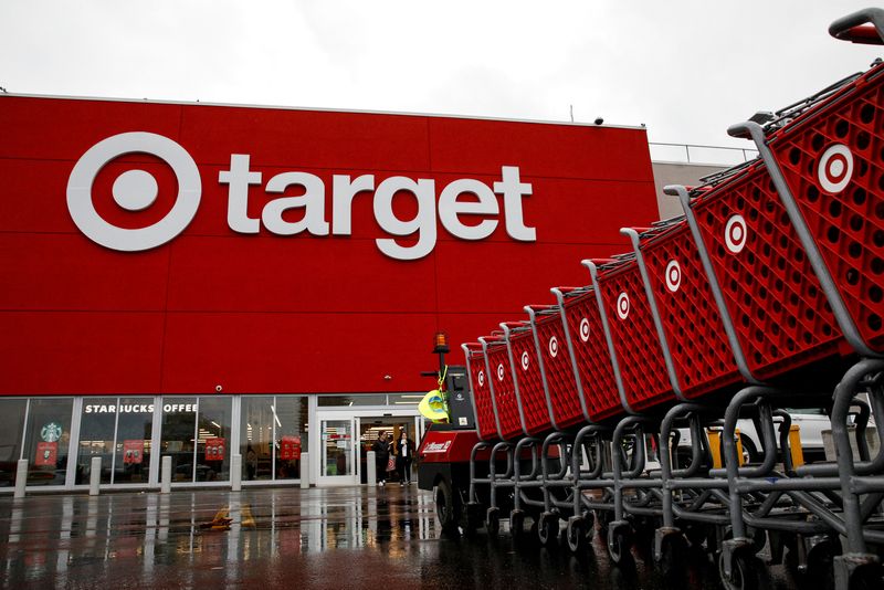 Shoping carts are wheeled outside a Target Store during Black Friday sales in Brooklyn, New York