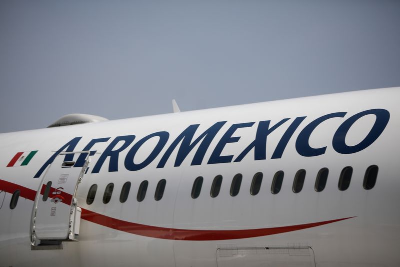 FILE PHOTO: An Aeromexico Boeing 737 MAX 9 fuselage, part of the new airplanes incorporated to its fleet, is pictured at the Benito Juarez International airport, in Mexico City