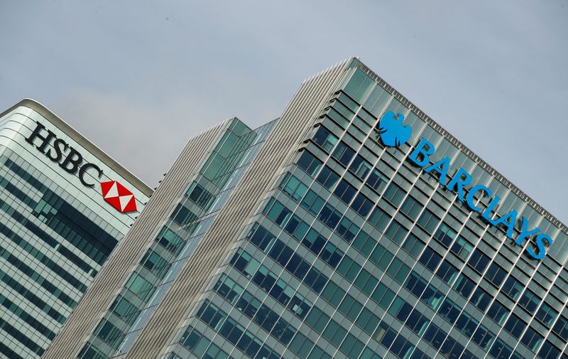 FILE PHOTO: Barclays and HSBC buildings are seen amid the outbreak of the coronavirus disease (COVID-19), in London