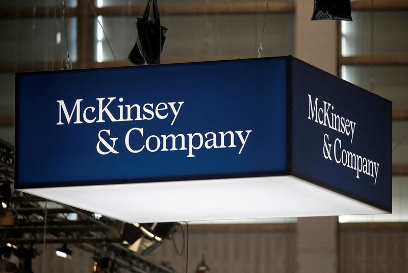 FILE PHOTO: Logo of McKinsey and Company is seen at VivaTech fair in Paris