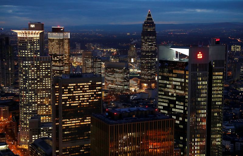 FILE PHOTO: The financial district is photographed on early evening in Frankfurt