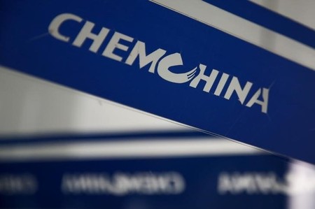 The company logo of China National Chemical Corp, or ChemChina, is seen at its headquarters in Beijing