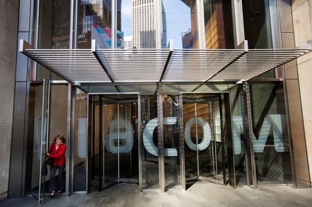 FILE PHOTO - A woman exits the Viacom Inc. headquarters in New York