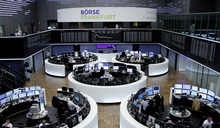 FILE PHOTO - The German share price index, DAX board, is seen at the stock exchange in Frankfurt
