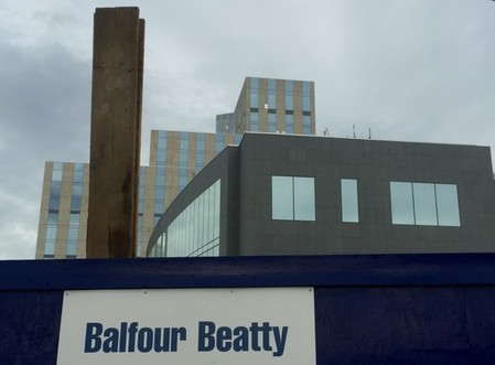 FILE PHOTO - A sign of  Balfour Beatty is seen at a construction site in London