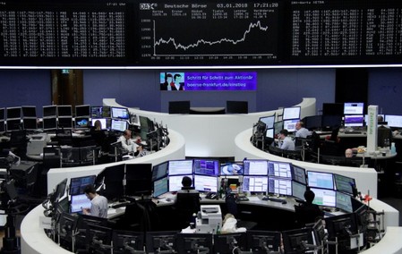 The German share price index, DAX board, is seen at the stock exchange in Frankfurt