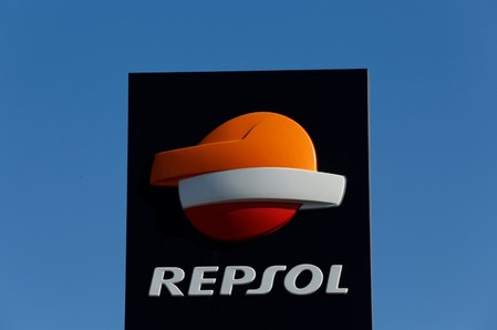 FILE PHOTO: A Repsol logo at a petrol station in Bormujos near Seville, southern Spain