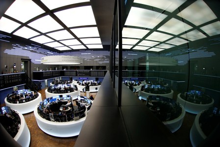 Traders work at Frankfurt's stock exchange in Frankfurt