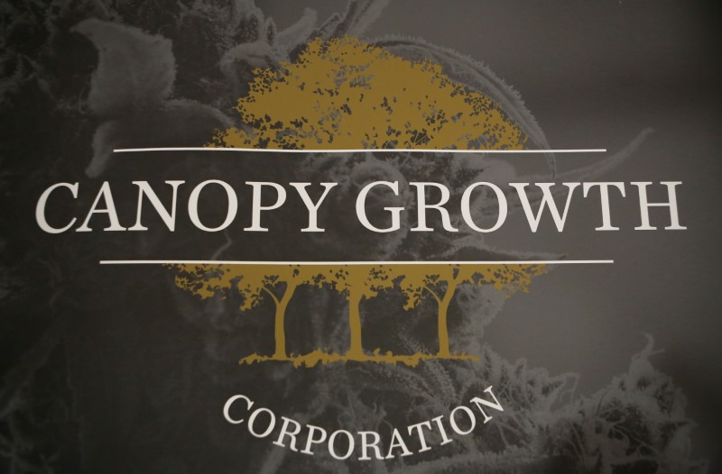 FILE PHOTO: A sign featuring Canopy Growth Corporation's logo is pictured at their facility in Smiths Falls