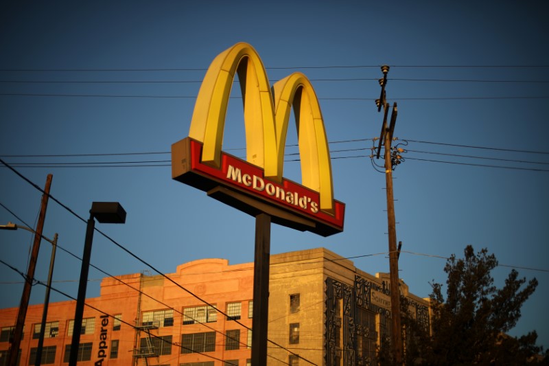 The logo of a McDonald's Corp <MCD.N> restaurant is seen in Los Angeles