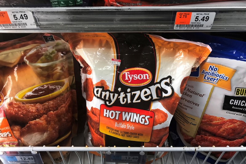 FILE PHOTO Tyson Foods brand frozen chicken wings are pictured in a grocery store freezer in the Manhattan borough of New York City