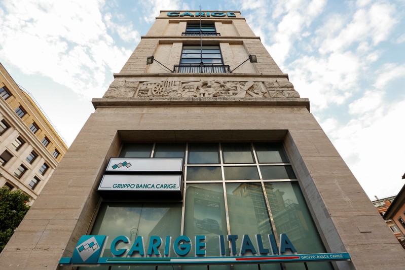 The logo of Carige bank is seen in Rome