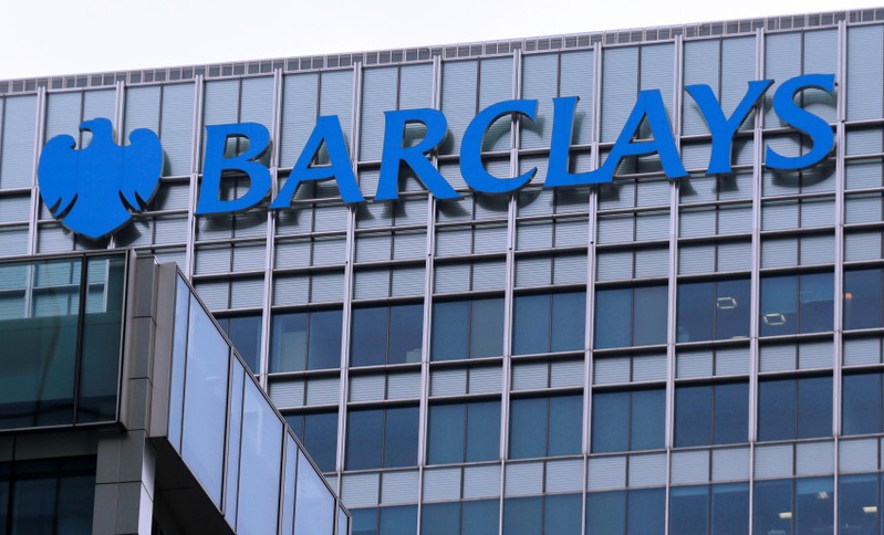 FILE PHOTO - The logo of Barclays bank is seen at its office in the Canary Wharf business district of London