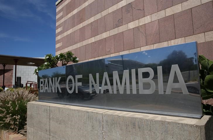 A logo of the Bank of Namibia is seen at the company's headquarters in Windhoek