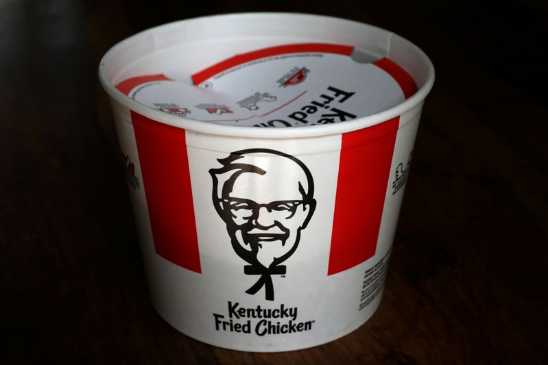 A Kentucky Fried Chicken (KFC) bucket of fried chicken is seen in this picture illustration
