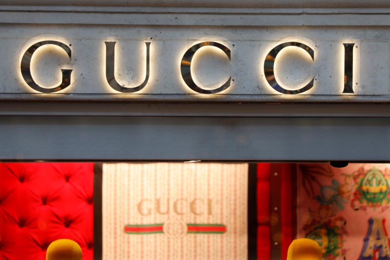 FILE PHOTO: A Gucci sign is seen outside a shop in Paris