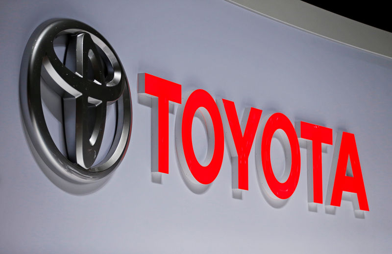 FILE PHOTO: A Toyota logo is displayed at the 89th Geneva International Motor Show in Geneva