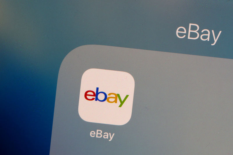 FILE PHOTO: The eBay logo is pictured on a phone screen in this photo illustration in New York