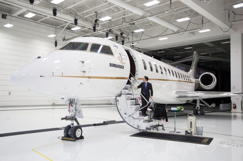 FILE PHOTO: Bombardier's Global 7500, the first business jet to have a queen-sized bed and hot shower, is shown during a media tour in Montreal