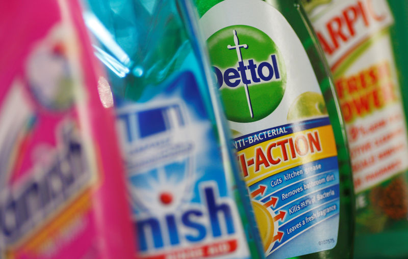 FILE PHOTO: Products produced by Reckitt Benckiser are seen in London