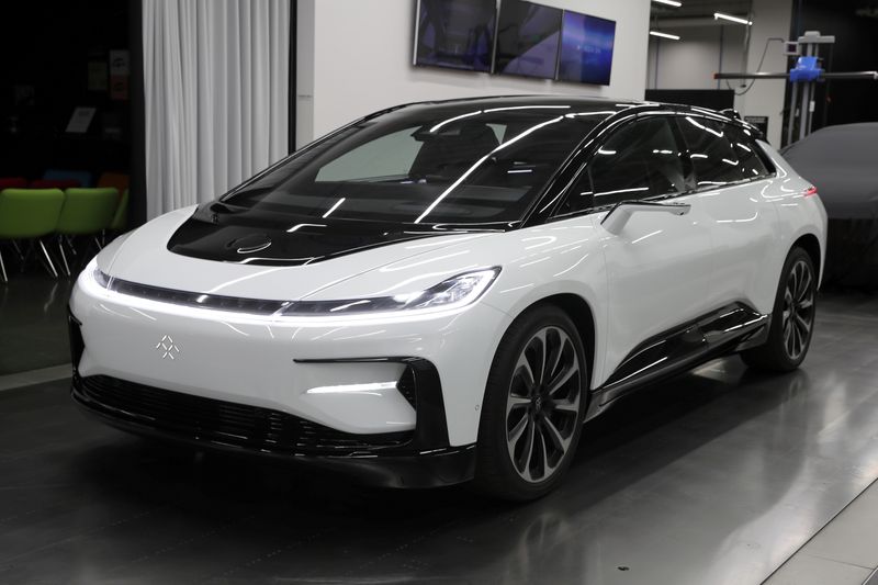 FILE PHOTO: Faraday Future's luxury electric car FF91 is seen at the company's headquarters in Gardena