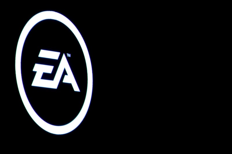 FILE PHOTO:  The Electronic Arts Inc., logo is displayed on a screen during a PlayStation 4 Pro launch event in New York