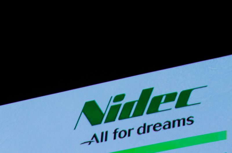 FILE PHOTO: Nidec Corp's logo is pictured at an earnings results news conference in Tokyo