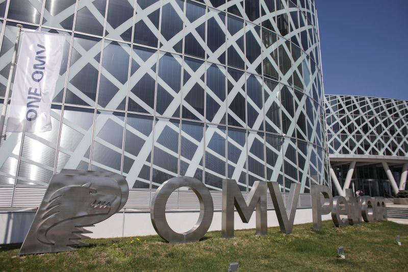 The logo of Romanian integrated oil company OMV Petrom is pictured outside its headquarters in Bucharest