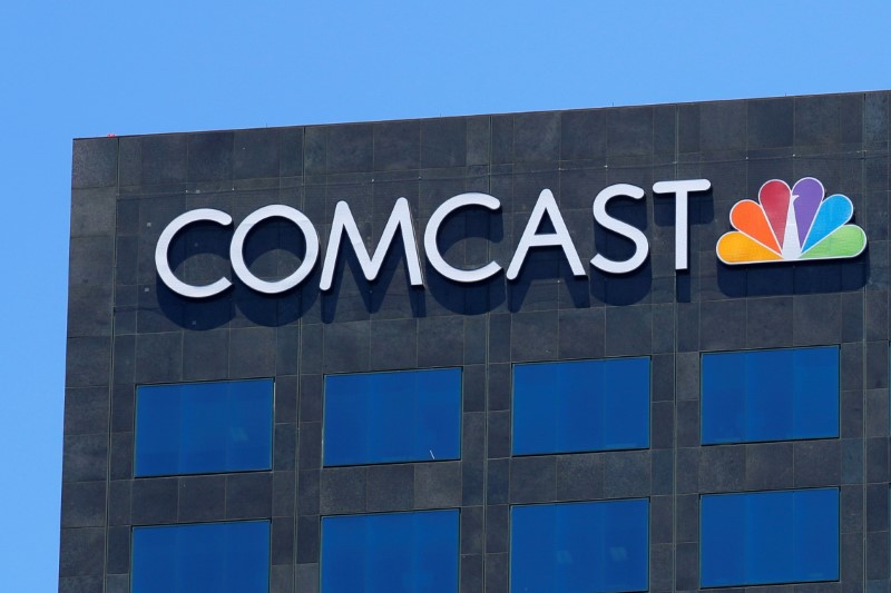 FILE PHOTO: The Comcast NBC logo is shown on a building in Los Angeles, California