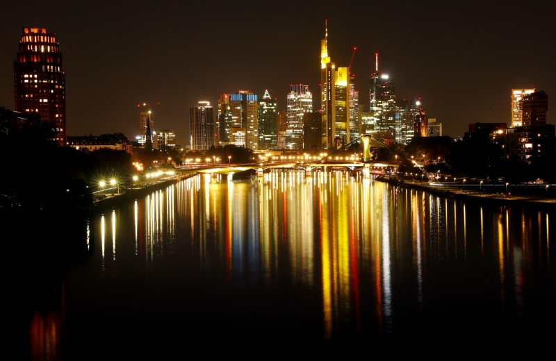 FILE PHOTO: The skyline with its financial district is photographed on early evening in Frankfurt