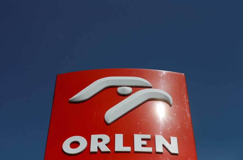 FILE PHOTO: The logo of PKN Orlen, Poland's top oil refiner, pictured at a petrol station in Warsaw