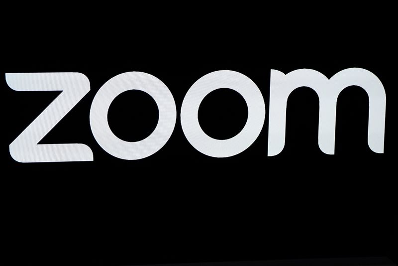 The Zoom Video Communications logo is pictured at the NASDAQ MarketSite in New York