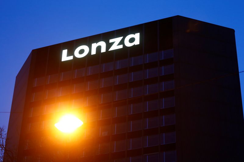 FILE PHOTO: Logo of Swiss pharmaceutical group Lonza is seen in Basel