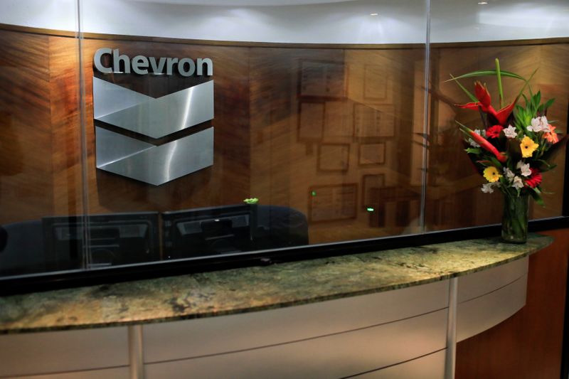 FILE PHOTO: The logo of Chevron is seen at the company's office in Caracas
