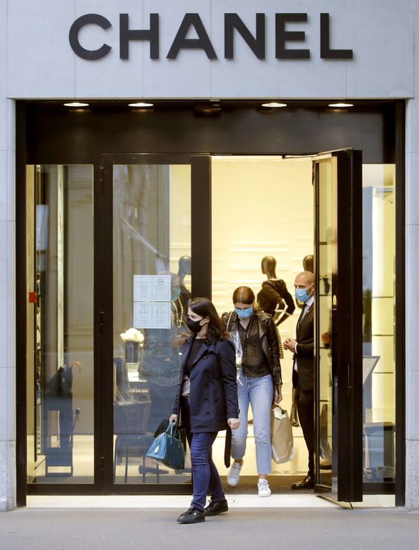 The closed luxury store Chanel at Place Vendome decorated with