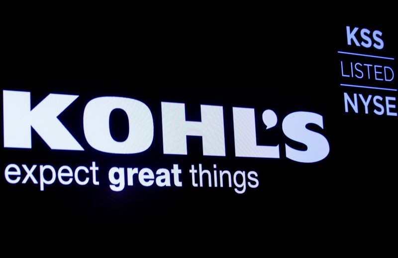 The logo and trading informations for Kohl's  is displayed on a screen on the floor at the NYSE in New York