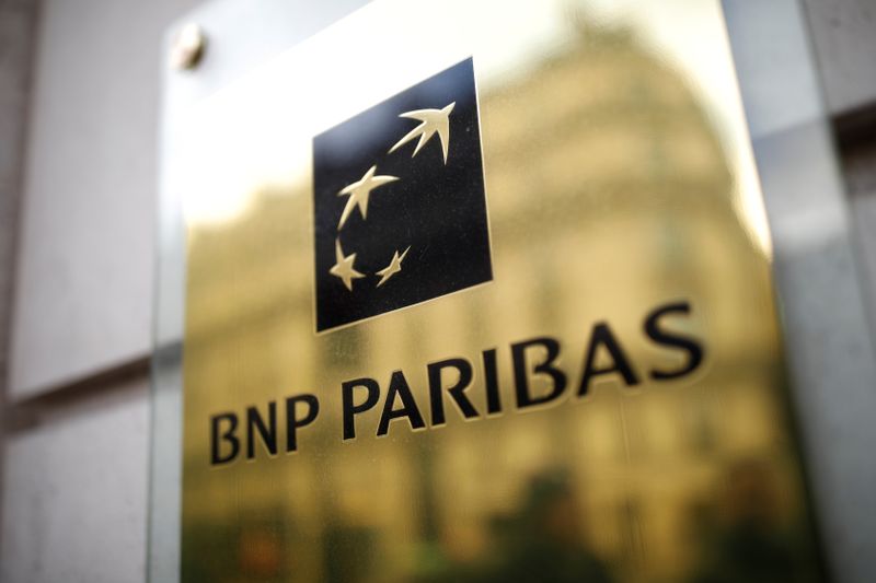 The BNP Paribas logo is seen at a branch in Paris