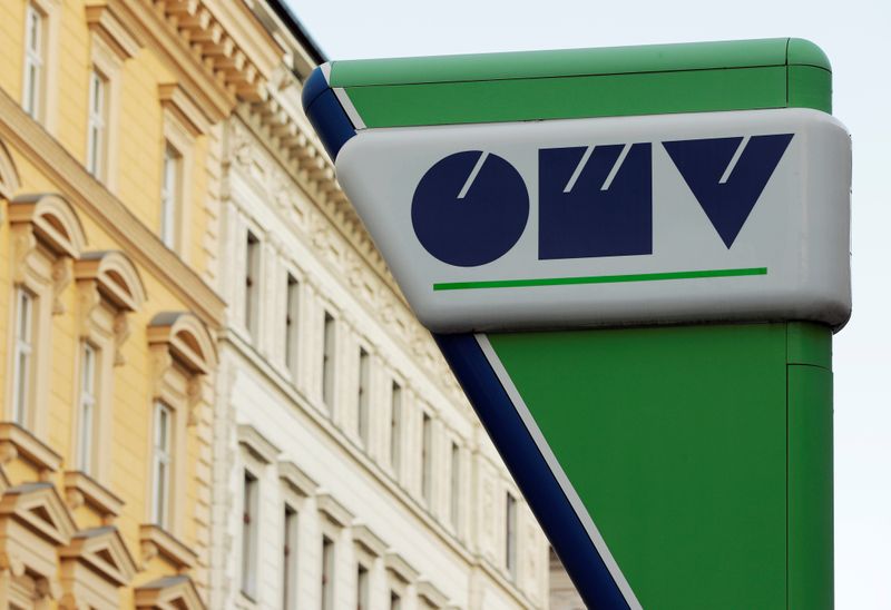 FILE PHOTO: Logo of Austrian oil and gas group OMV is seen at a gas station in Vienna