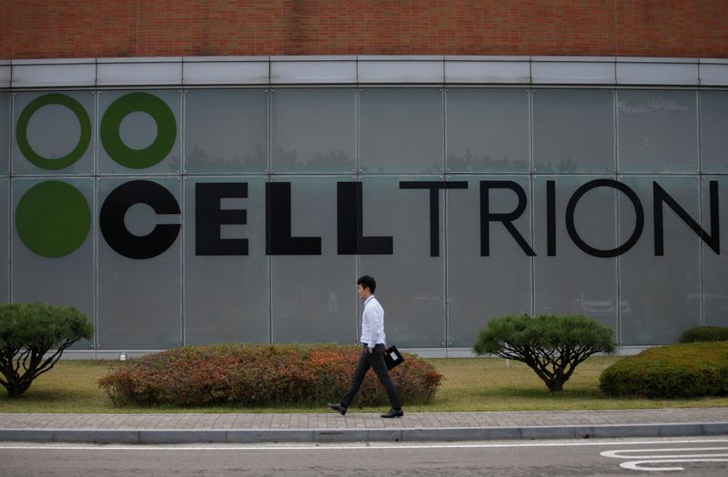The logo of Celltrion is seen at the company's headquarters in Incheon