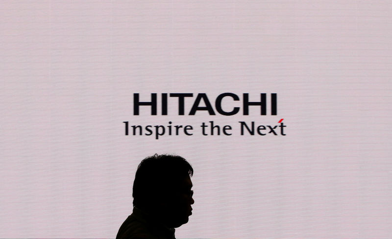 A logo of Hitachi Ltd. is pictured at the CEATEC JAPAN 2017 in Chiba
