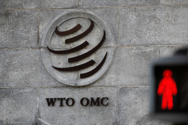FILE PHOTO: Logo is pictured outside the WTO headquarters in Geneva