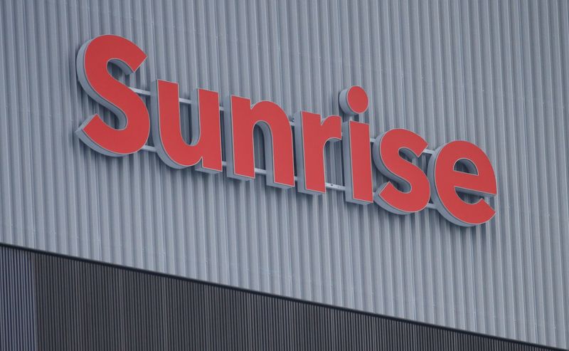 FILE PHOTO:  Swiss telecoms company Sunrise's logo is seen in Opfikon